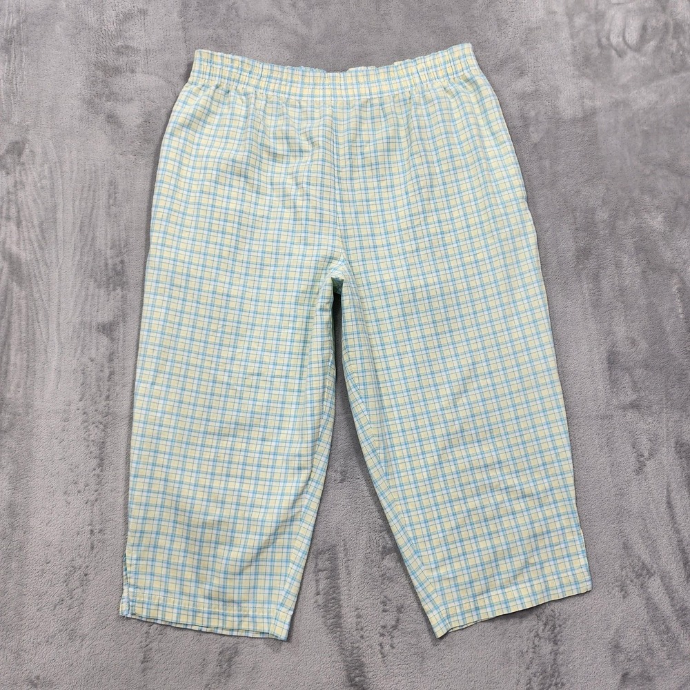 Vintage Shenanigans Pants Womens S Yellow Blue Plaid Pull On Capri Casual Sporty